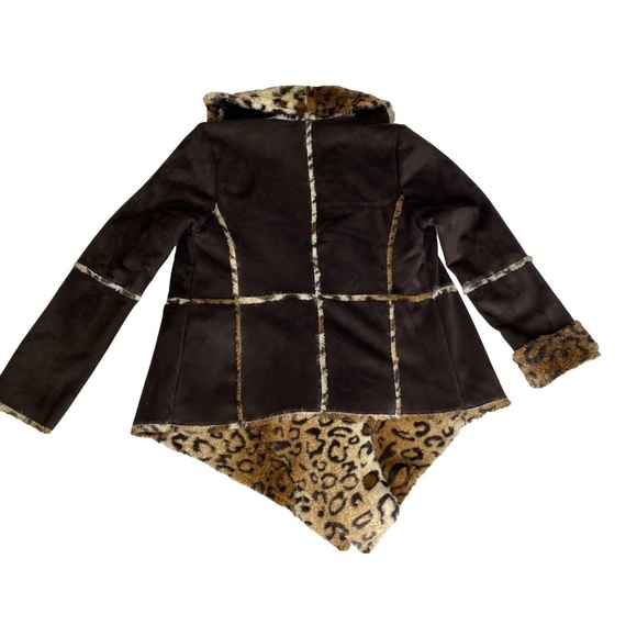 DOLCE CABO Leopard Print Brown Faux Fur Mobwife Waterfall Open Jacket S EUC - Picture 4 of 16